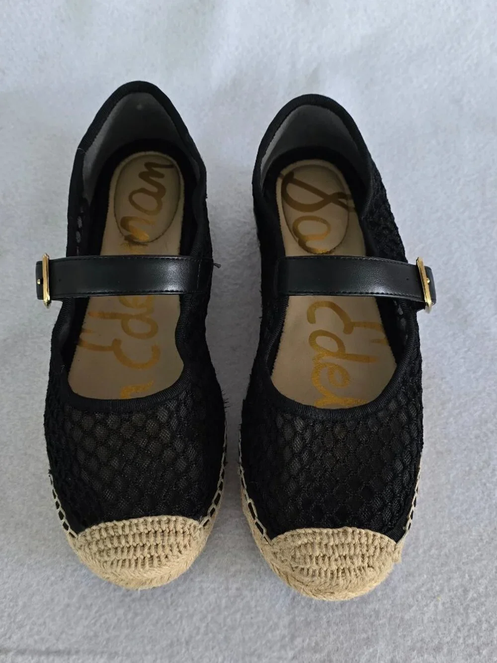 Sam Edelman Black Mesh Espadrille Mary Jane Flats — Size 6 — Good Condition